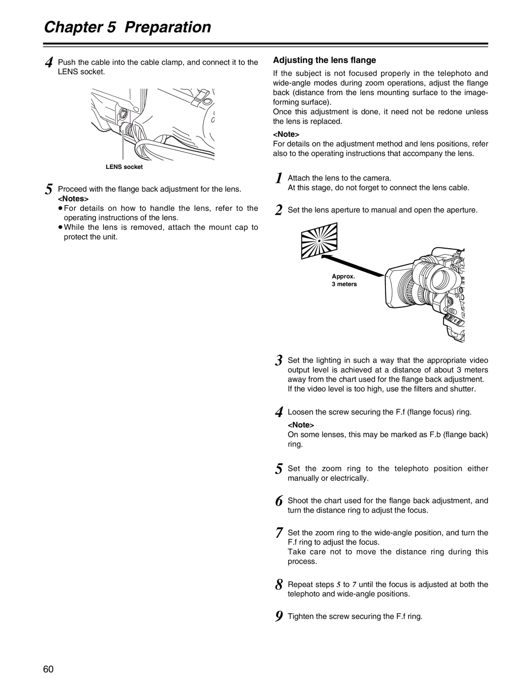 Panasonic AJ-HDX400P operating instructions Adjusting the lens flange, Lens socket, Approx meters 