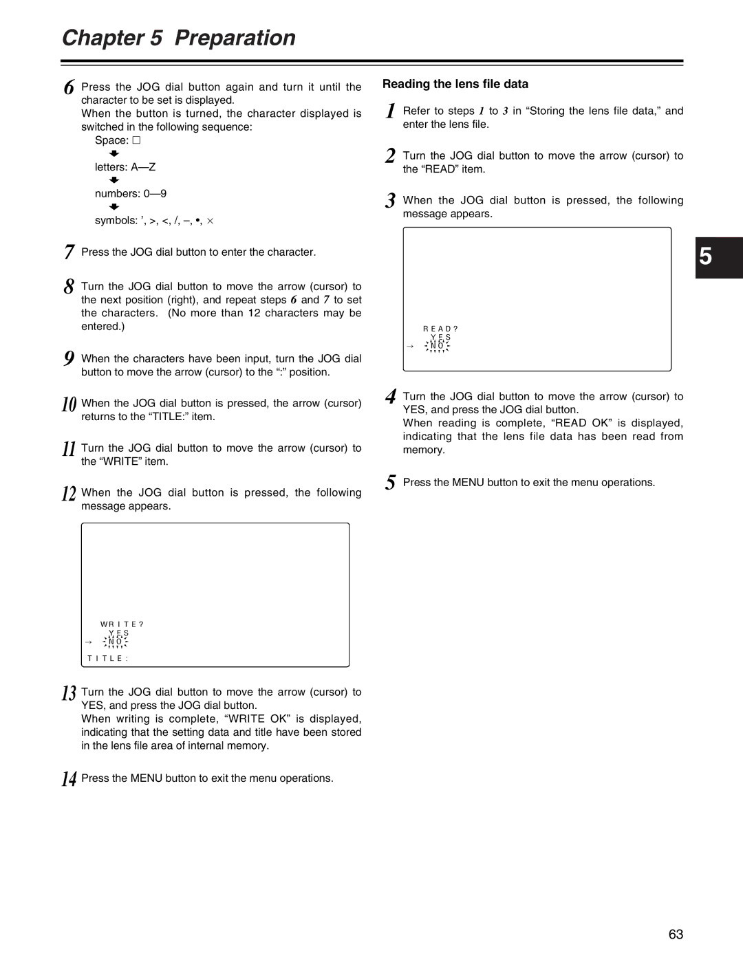 Panasonic AJ-HDX400P operating instructions Reading the lens file data 