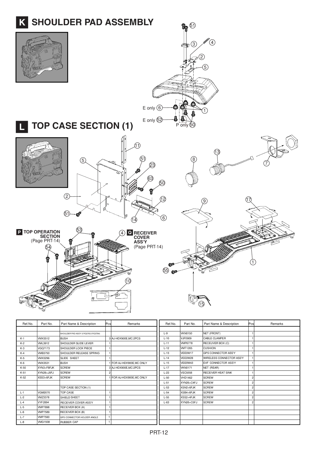 Panasonic AJ-HDX900MC manual Shoulder PAD Assembly, TOP Case Section, PRT-14 