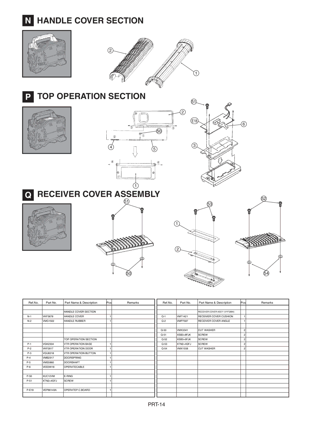 Panasonic AJ-HDX900MC manual Handle Cover Section TOP Operation Section, Receiver Cover Assembly, E18 