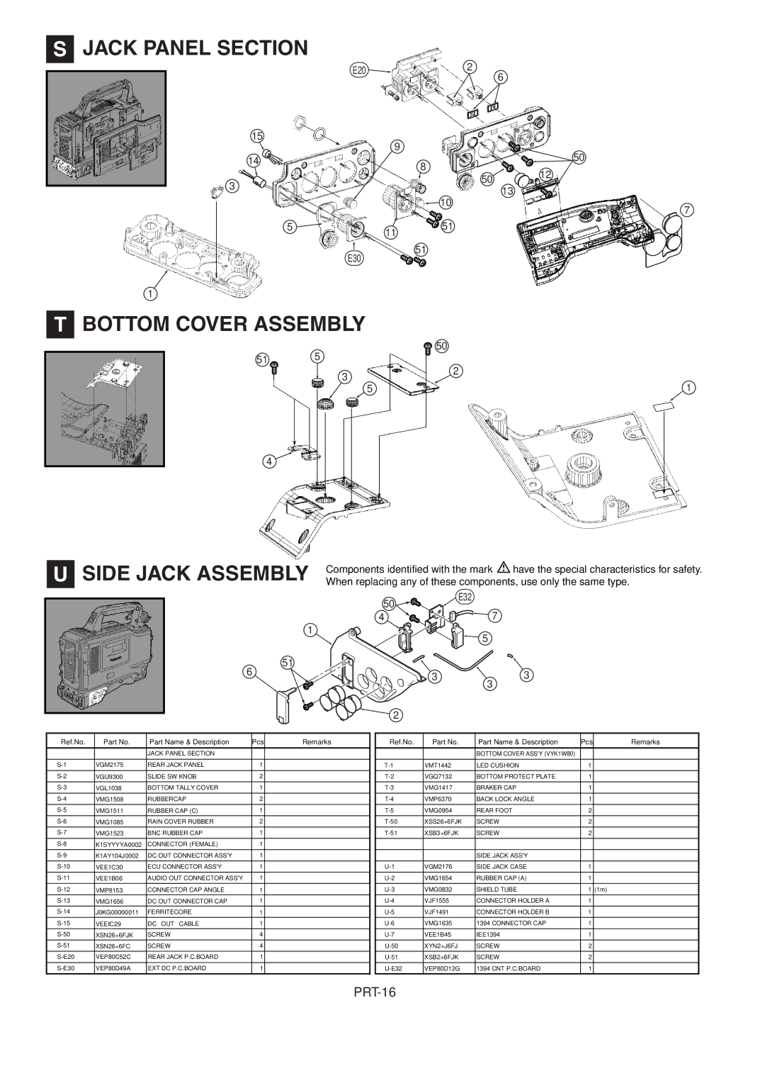 Panasonic AJ-HDX900MC manual Jack Panel Section, Bottom Cover Assembly Side Jack Assembly, E20 E30 