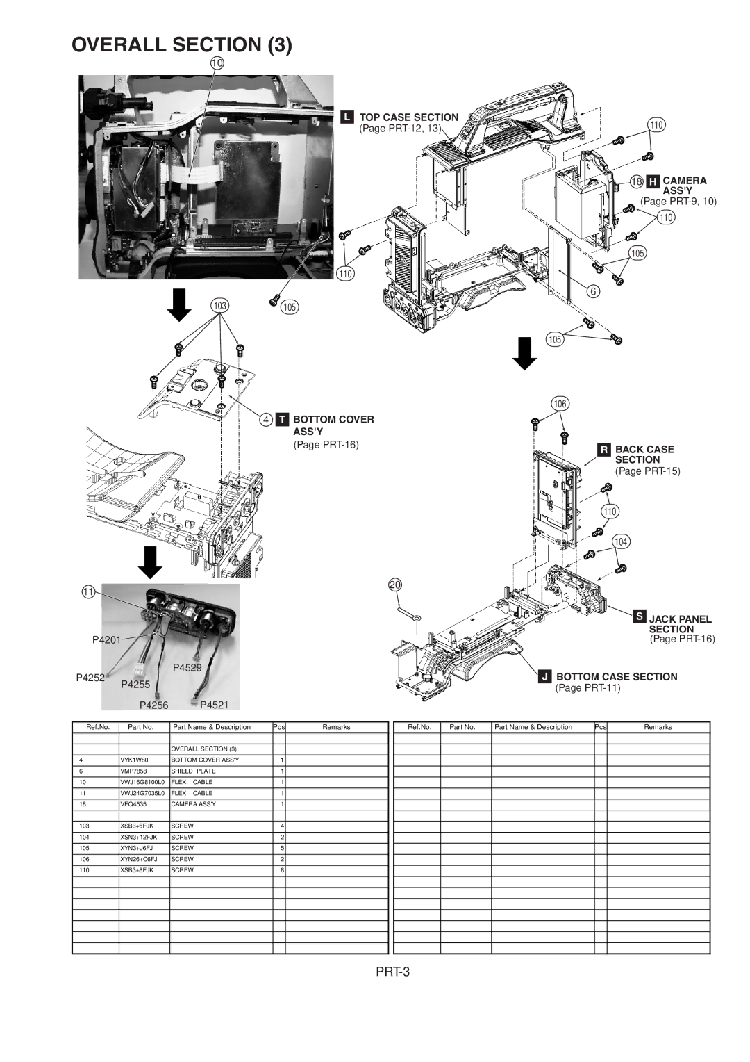 Panasonic AJ-HDX900MC manual PRT-12 110 103105, PRT-16 110, PRT-9 110 105 106, 110 104 P4201 