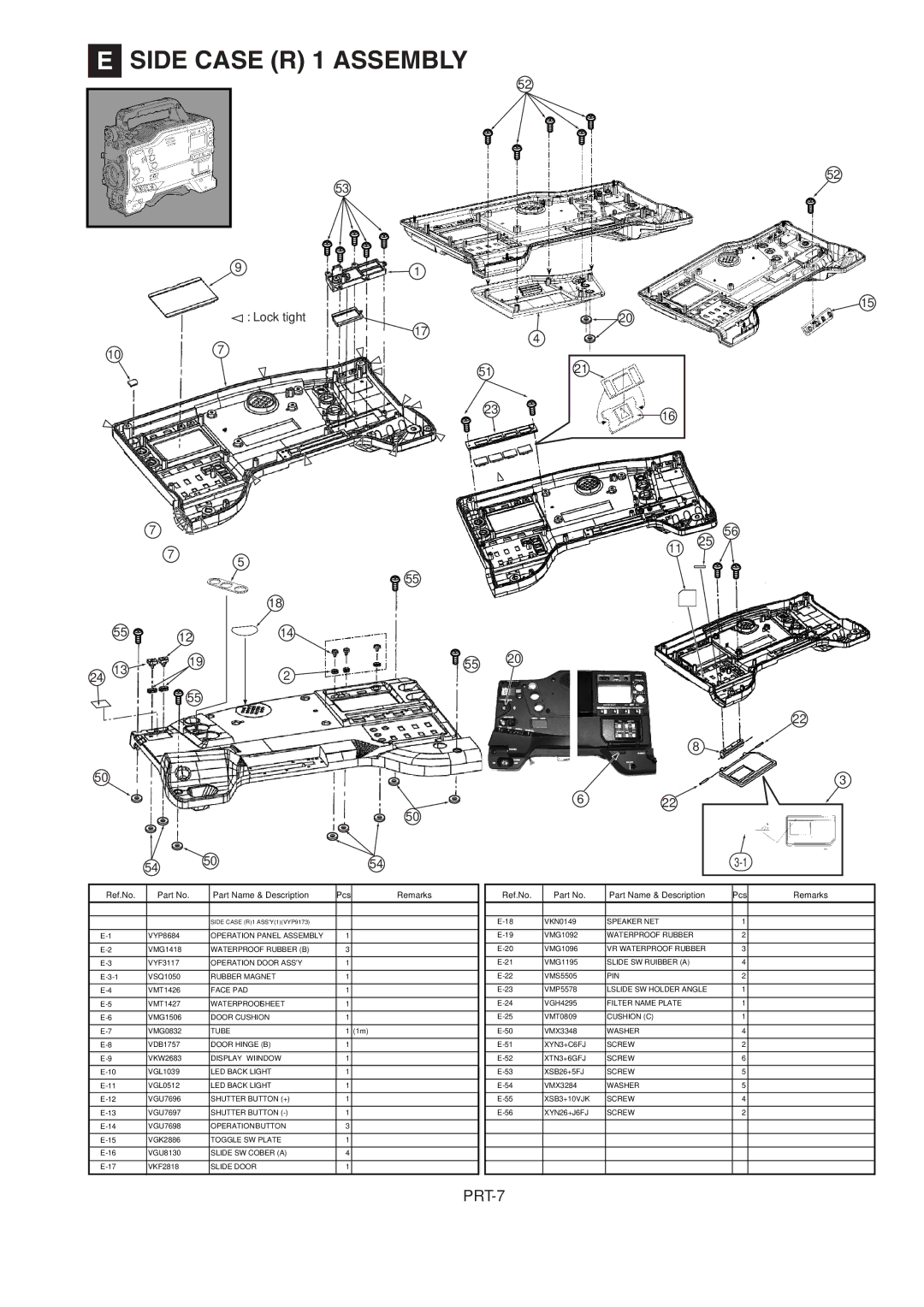 Panasonic AJ-HDX900MC manual Side Case R 1 Assembly, Lock tight 107 622 