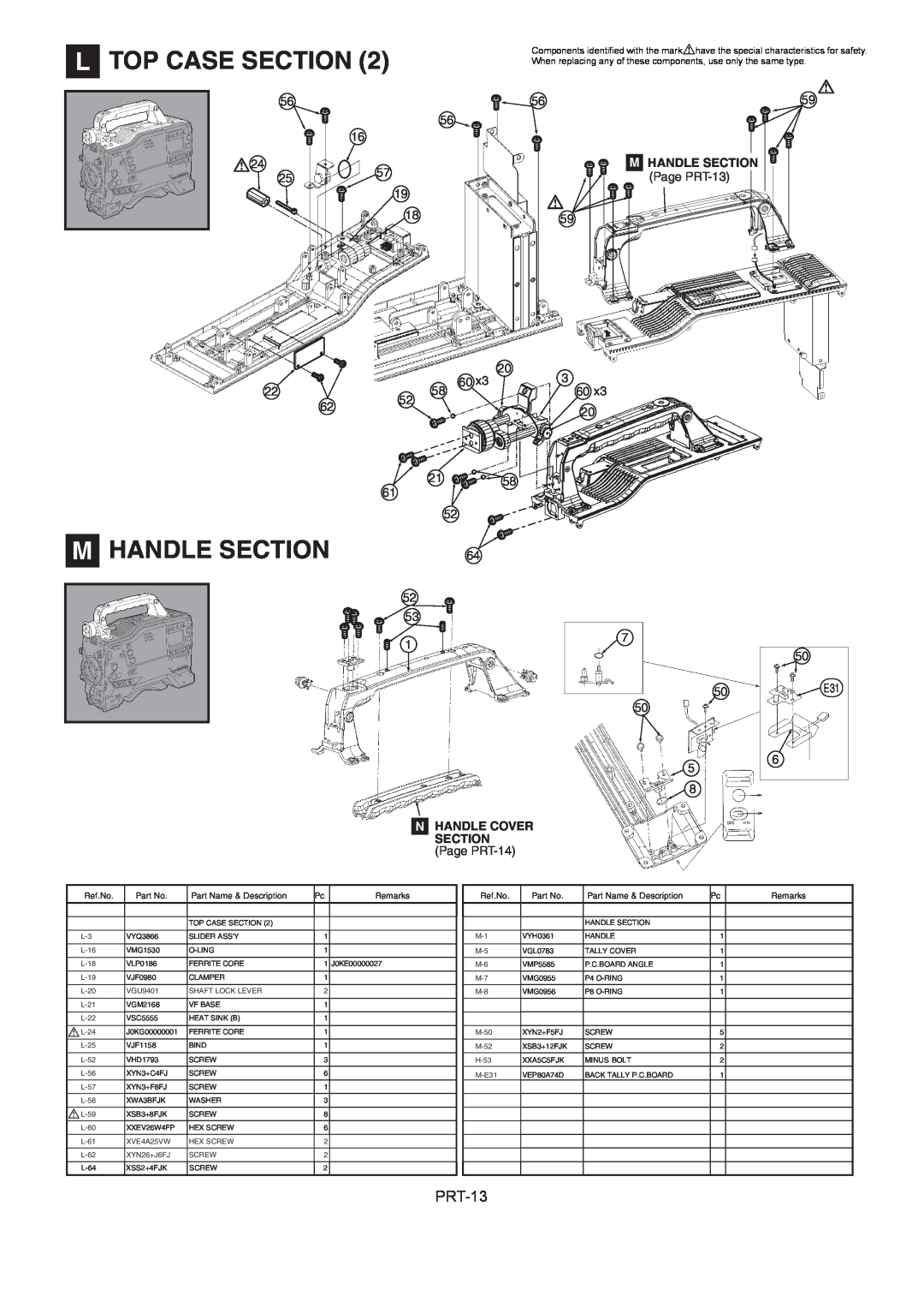 Panasonic AJ-HDX900MC manual M Handle Section, L Top Case Section, 1859, M HANDLE SECTION Page PRT-13, Ref.No, Remarks 