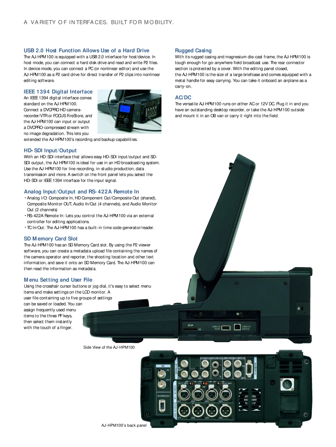 Panasonic AJ-HPM100E manual Ac/Dc 