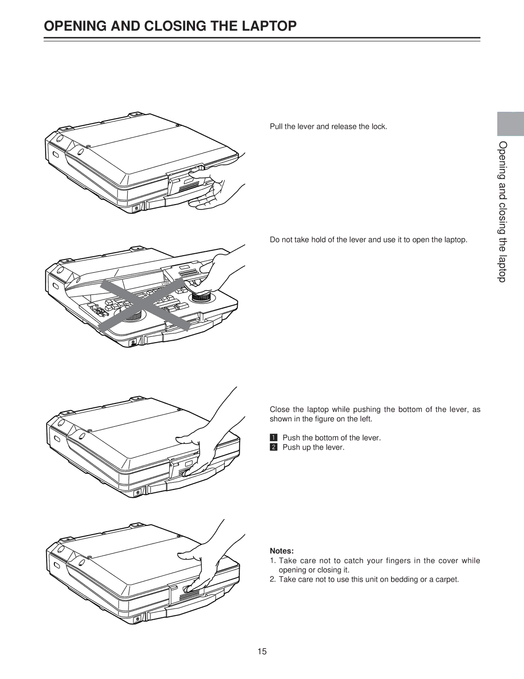 Panasonic AJ-LT85P manual Opening and Closing the Laptop 