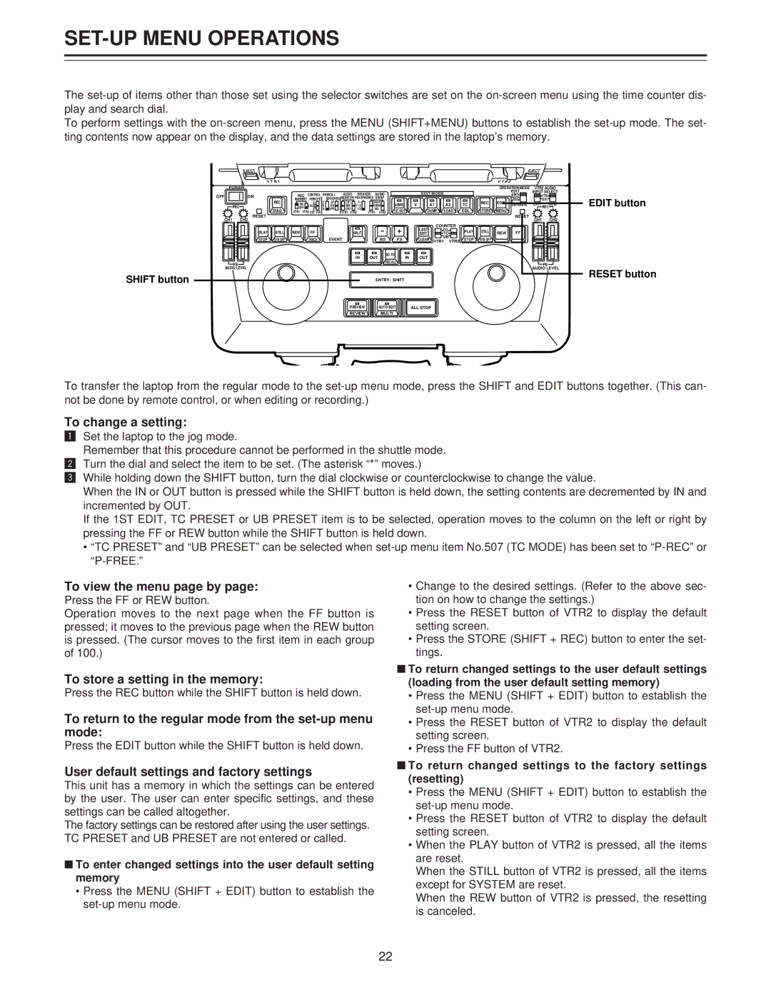 Panasonic AJ-LT85P manual SET-UP Menu Operations 