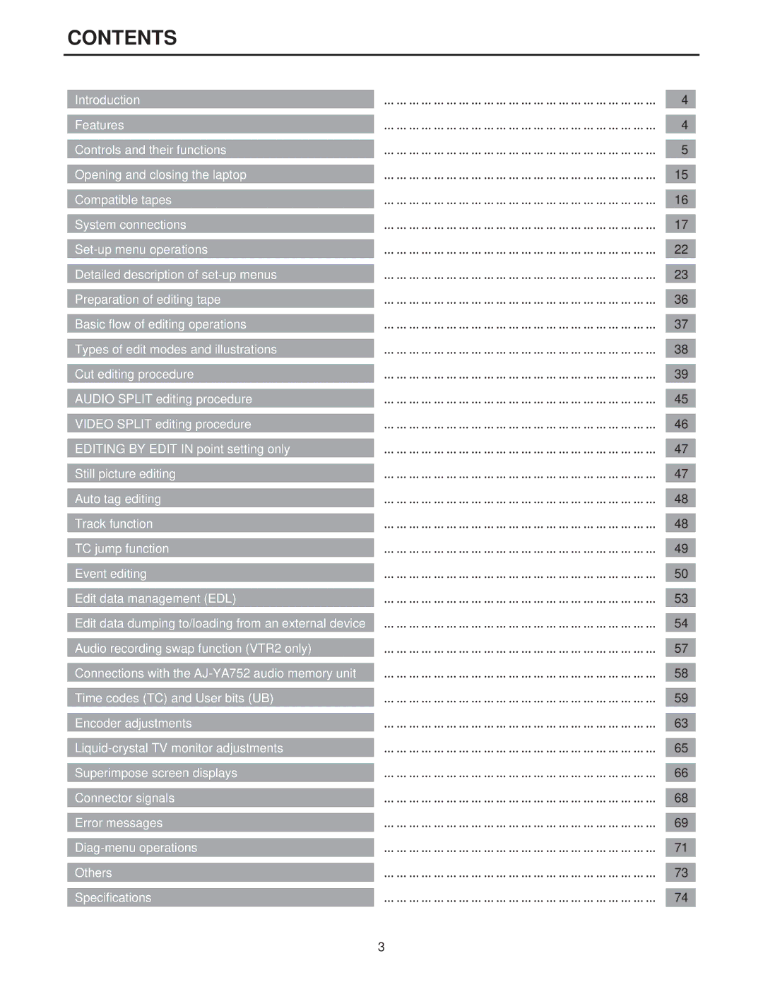 Panasonic AJ-LT85P manual Contents 