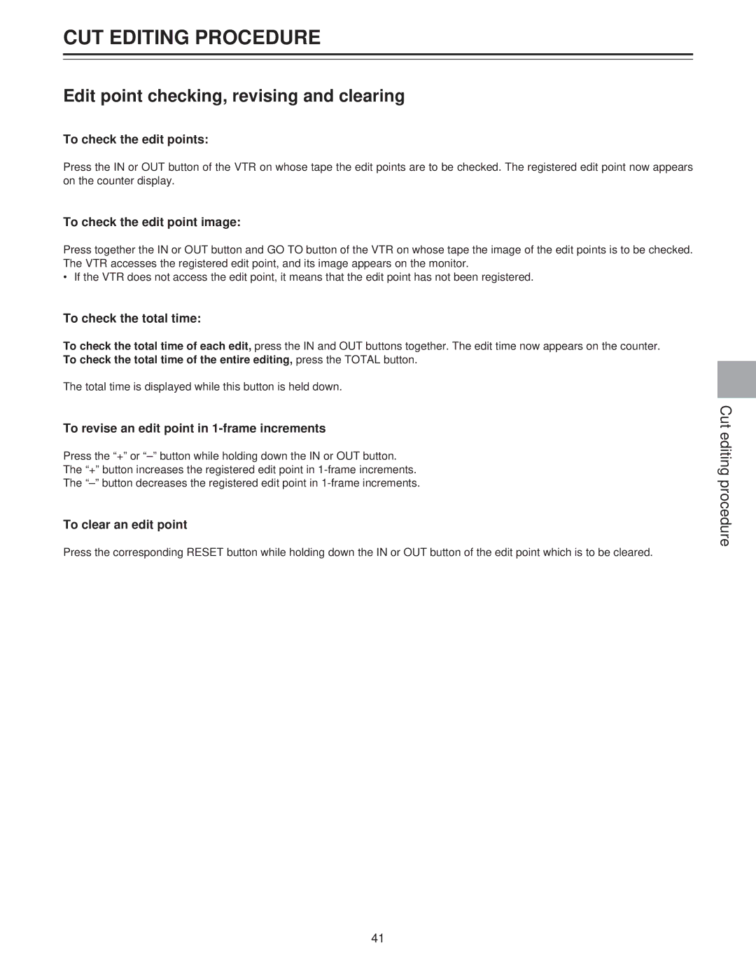 Panasonic AJ-LT85P manual Edit point checking, revising and clearing 