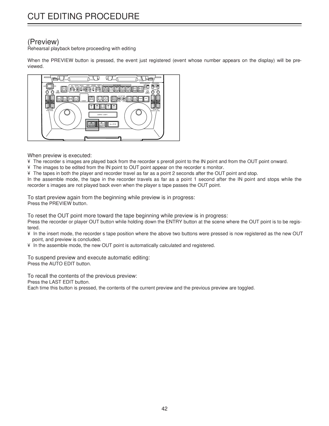 Panasonic AJ-LT85P manual When preview is executed, To suspend preview and execute automatic editing 