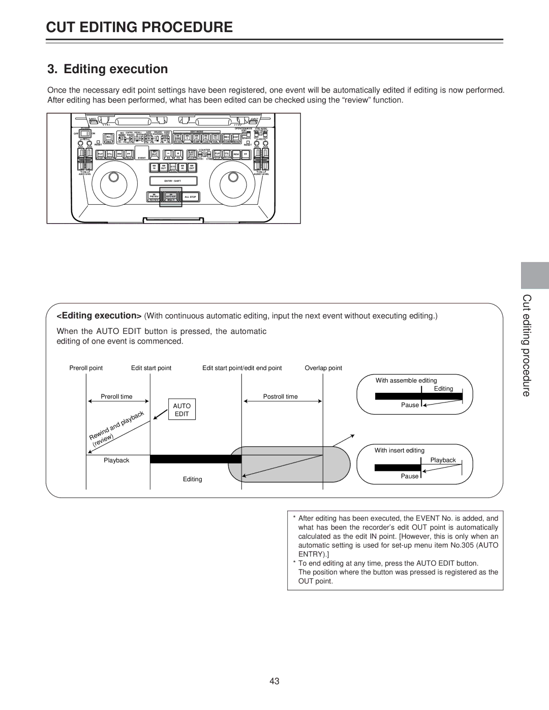 Panasonic AJ-LT85P manual Editing execution, Cut editing 