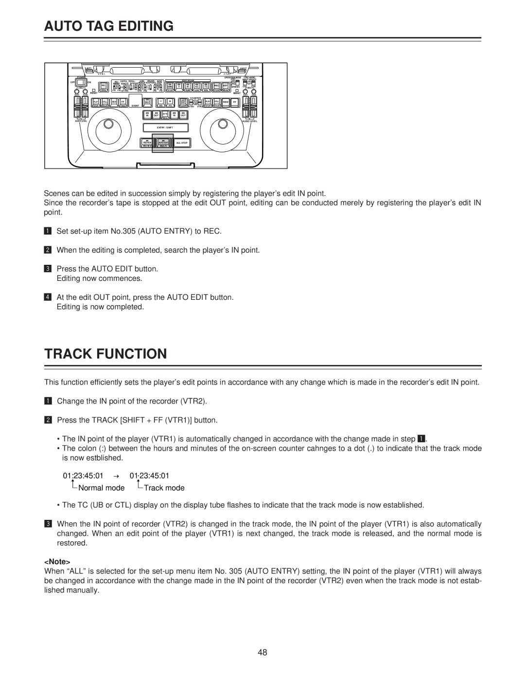 Panasonic AJ-LT85P manual Auto TAG Editing, Track Function 