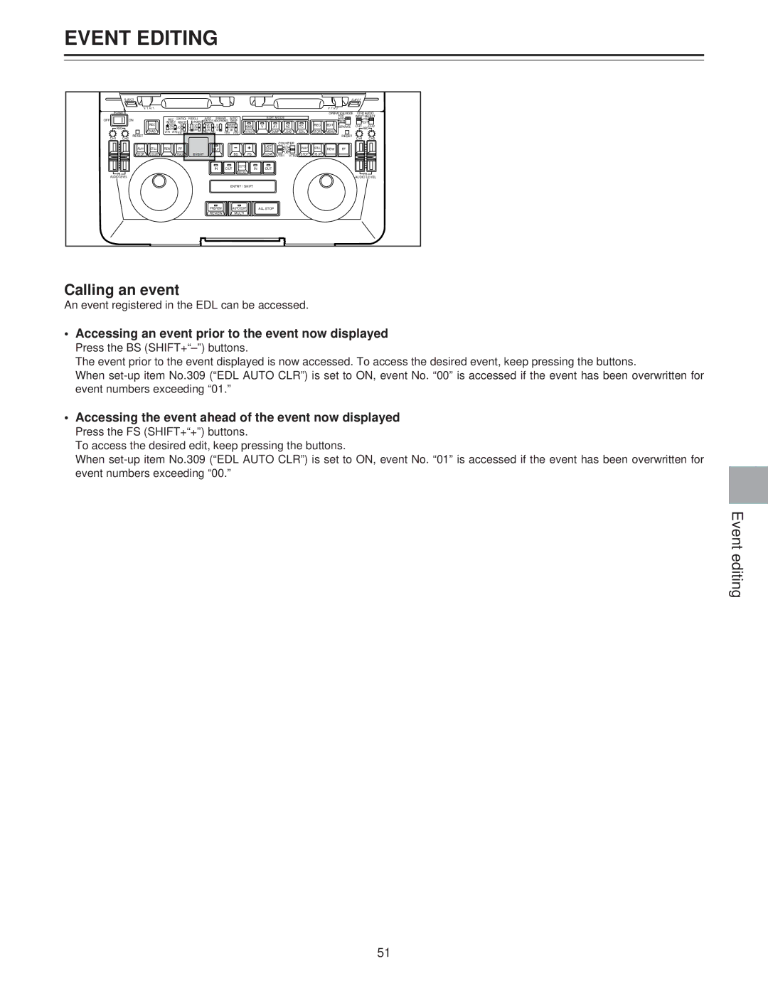 Panasonic AJ-LT85P manual Calling an event, Accessing an event prior to the event now displayed 