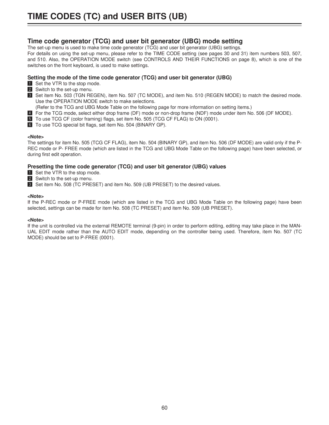 Panasonic AJ-LT85P manual Time Codes TC and User Bits UB 