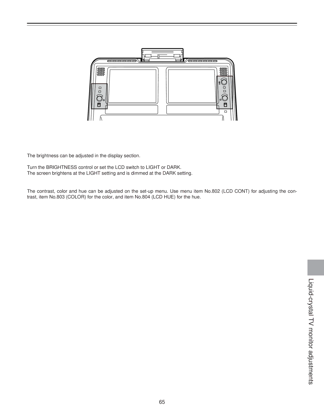 Panasonic AJ-LT85P LIQUID-CRYSTAL TV Monitor Adjustments, Adjustment in display section, Adjustments in set-up menu mode 