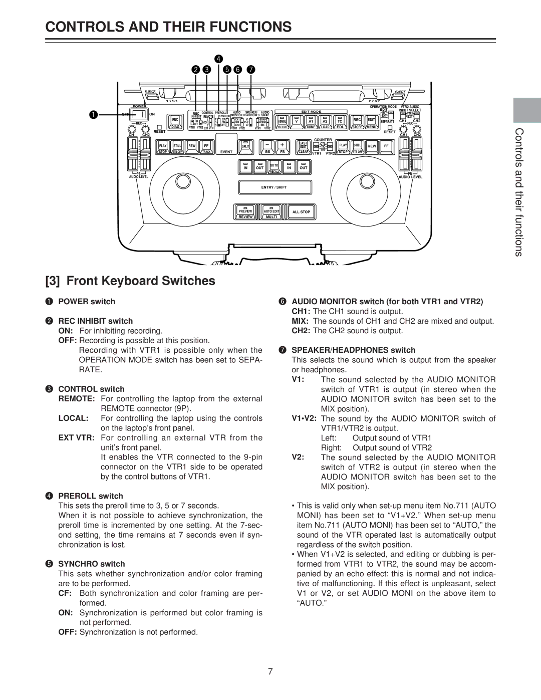 Panasonic AJ-LT85P manual Front Keyboard Switches 