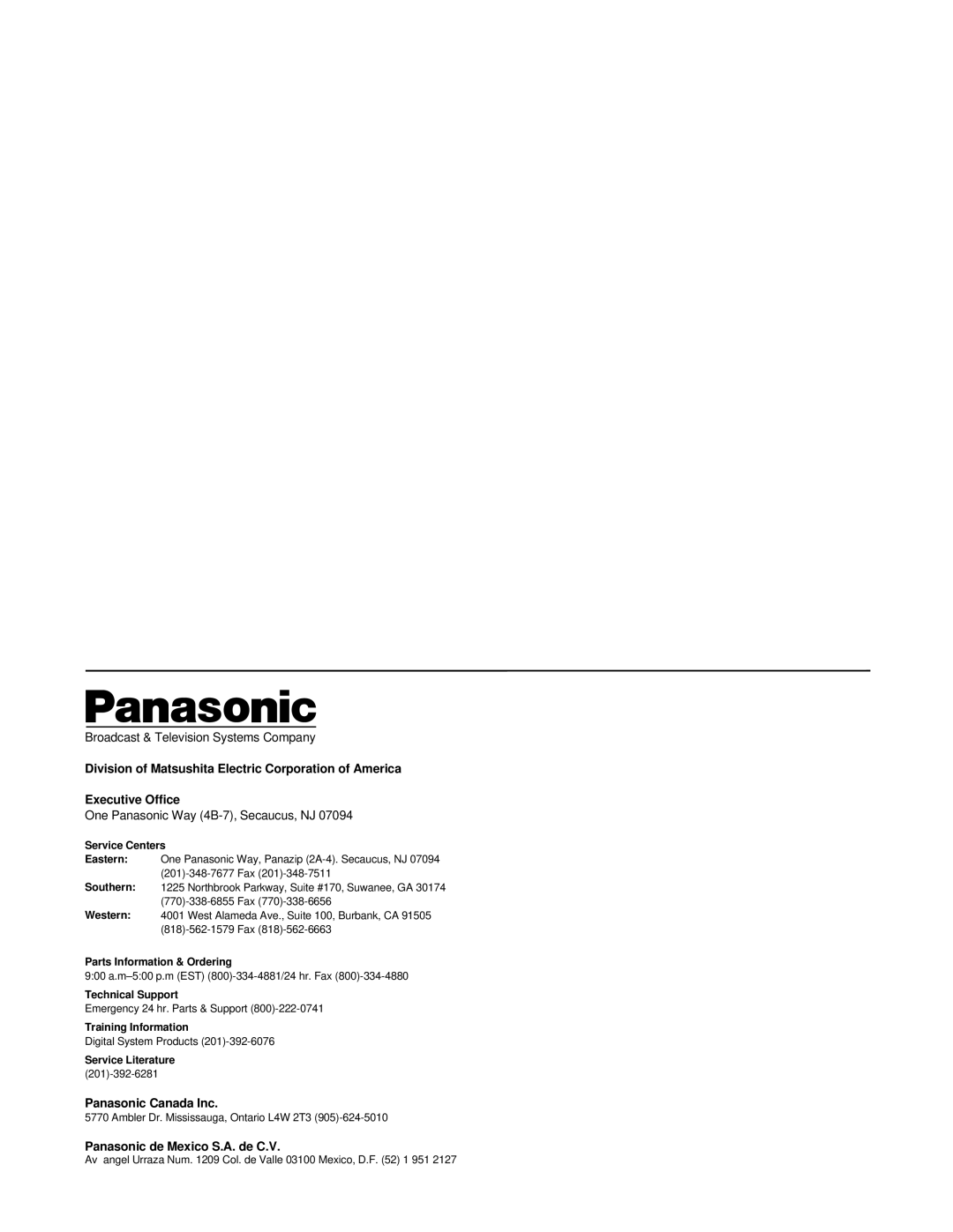 Panasonic AJ-LT85P manual Panasonic Canada Inc 