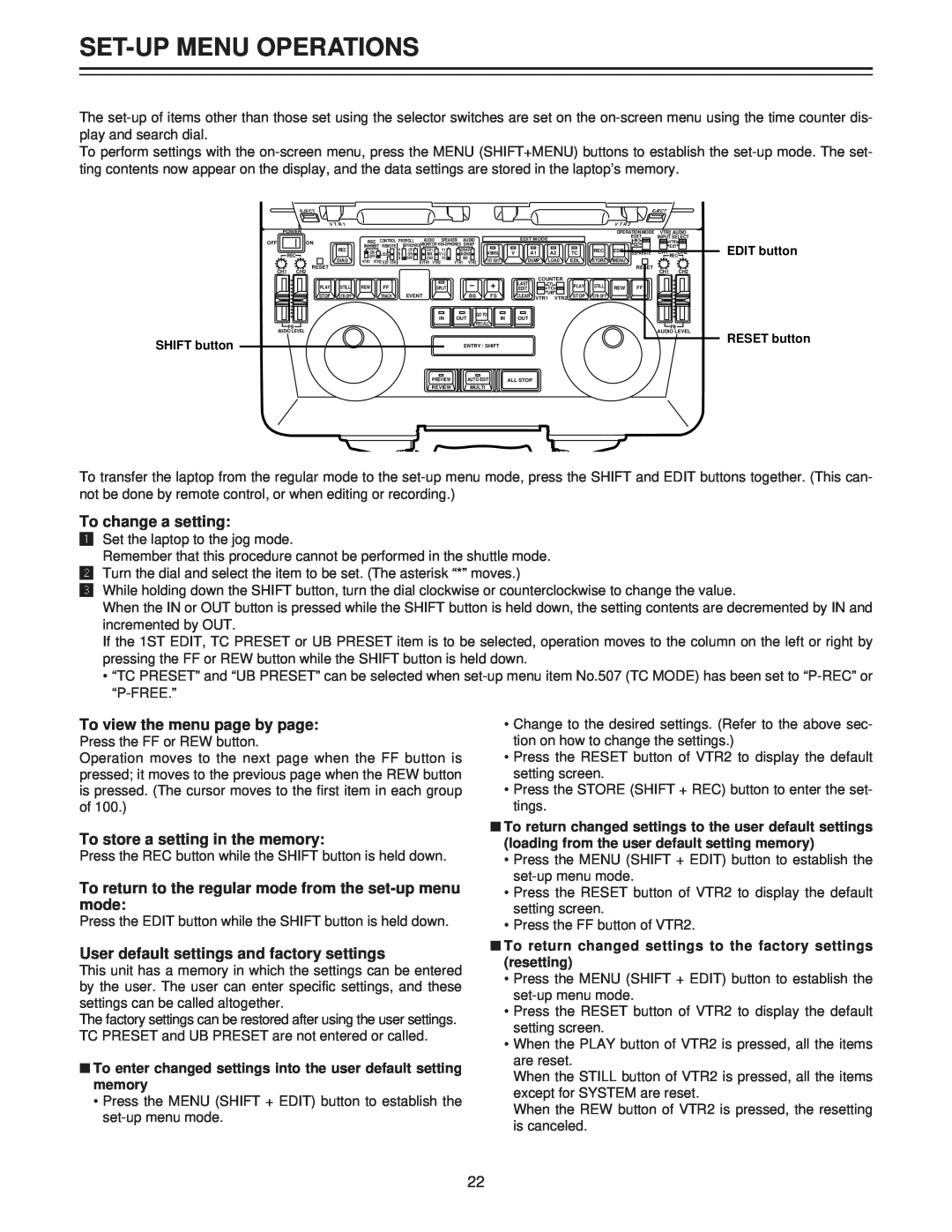 Panasonic AJ-LT85P manual Set-Up Menu Operations, To change a setting, To view the menu page by page 