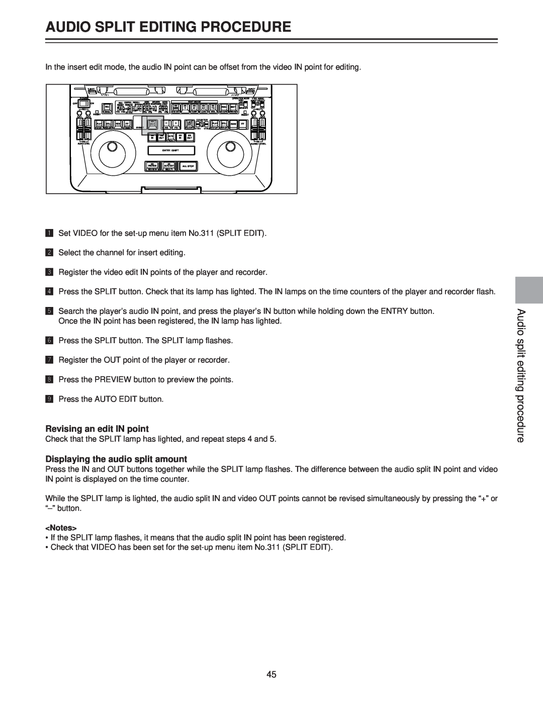 Panasonic AJ-LT85P manual Audio Split Editing Procedure, Audio split editing procedure, Revising an edit IN point 