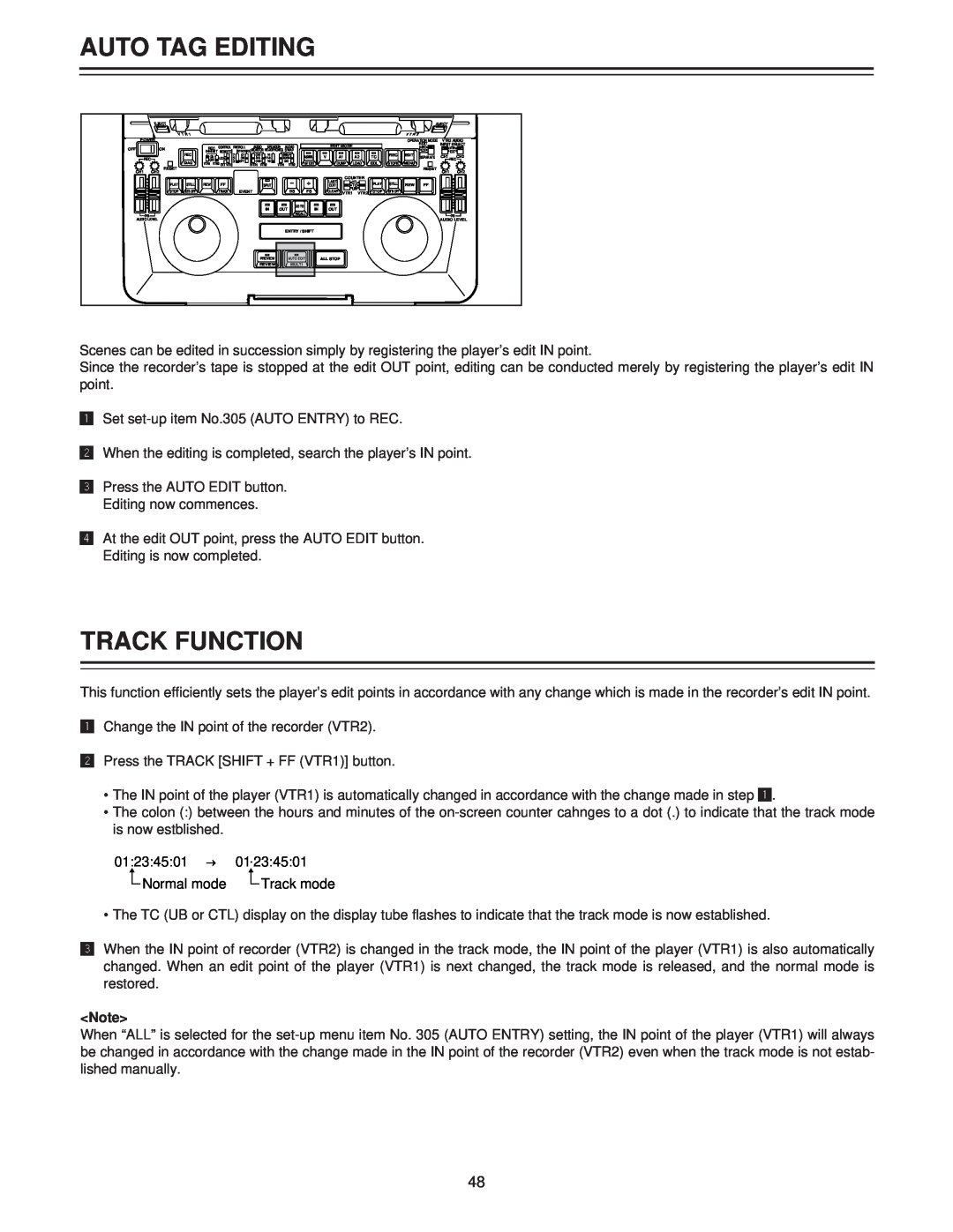 Panasonic AJ-LT85P manual Auto Tag Editing, Track Function 