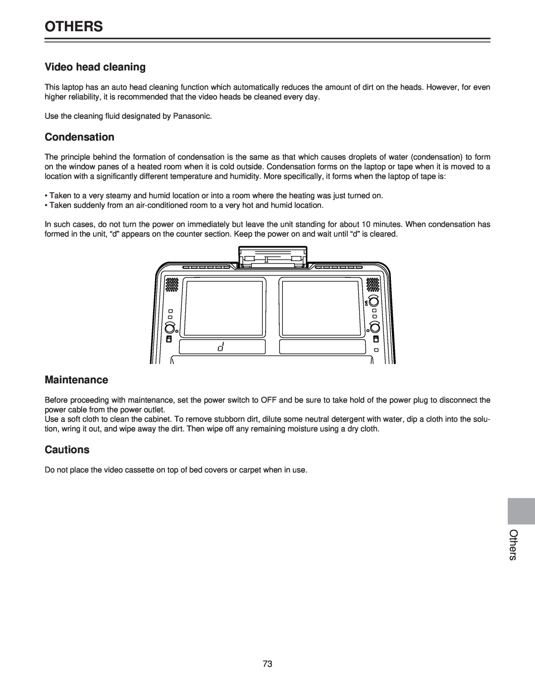 Panasonic AJ-LT85P manual Others, Video head cleaning, Condensation, Maintenance, Cautions 