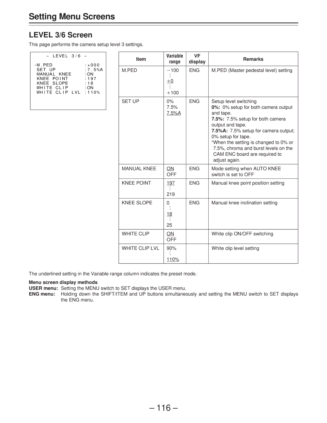 Panasonic AJ-PD900WP operating instructions 116, Level 3/6 Screen 