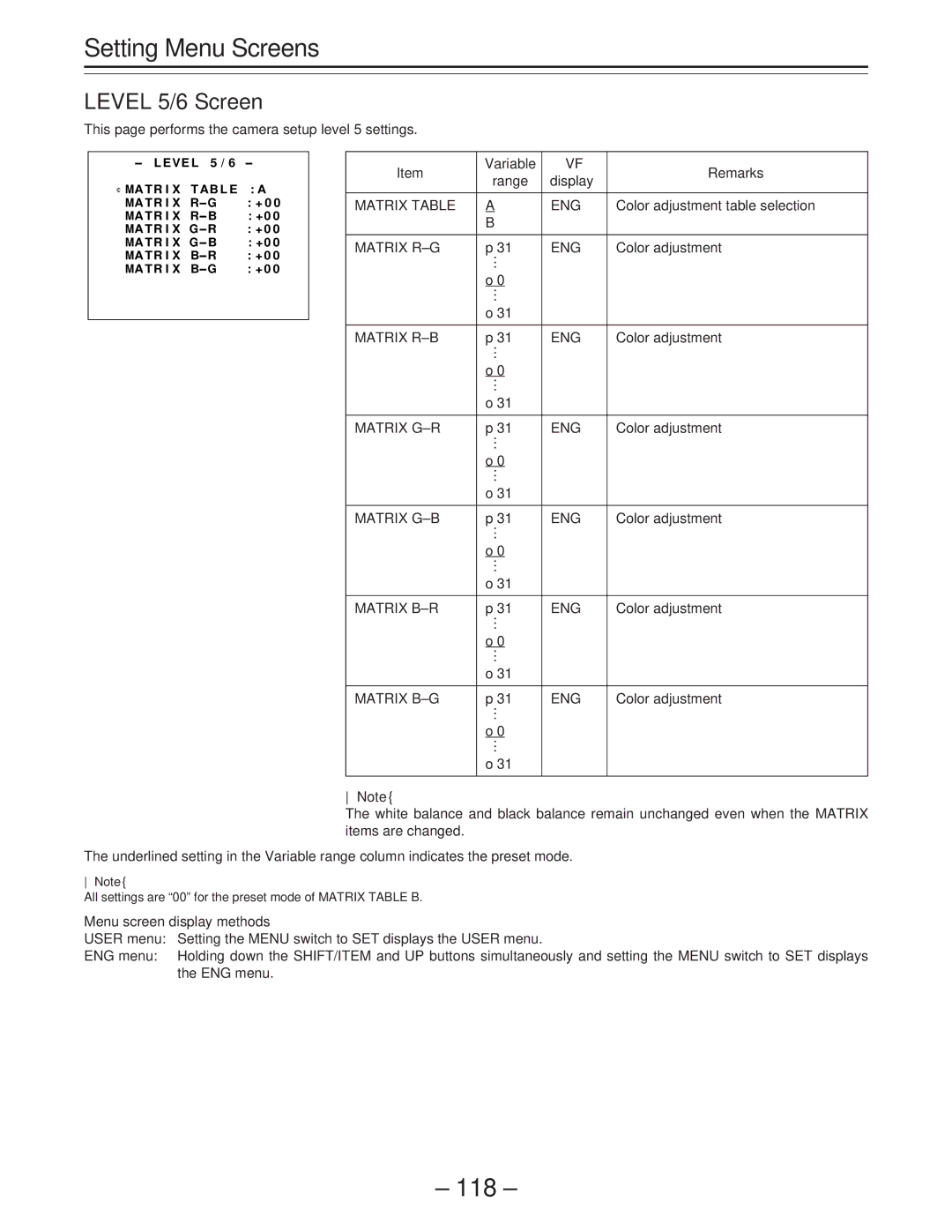 Panasonic AJ-PD900WP operating instructions 118, Level 5/6 Screen 