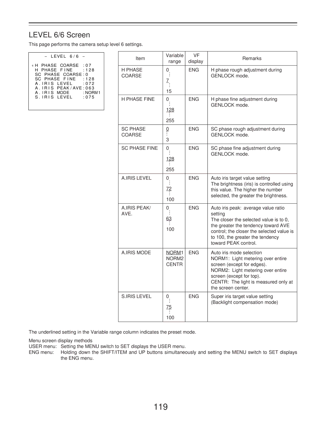 Panasonic AJ-PD900WP operating instructions 119, Level 6/6 Screen 