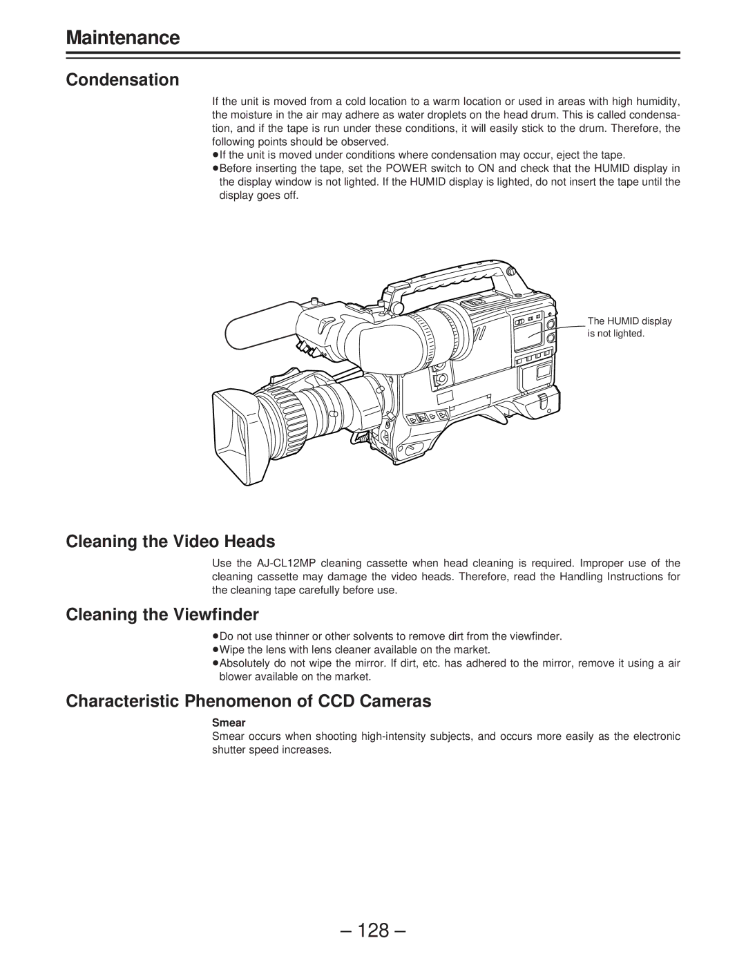 Panasonic AJ-PD900WP operating instructions Maintenance, 128 