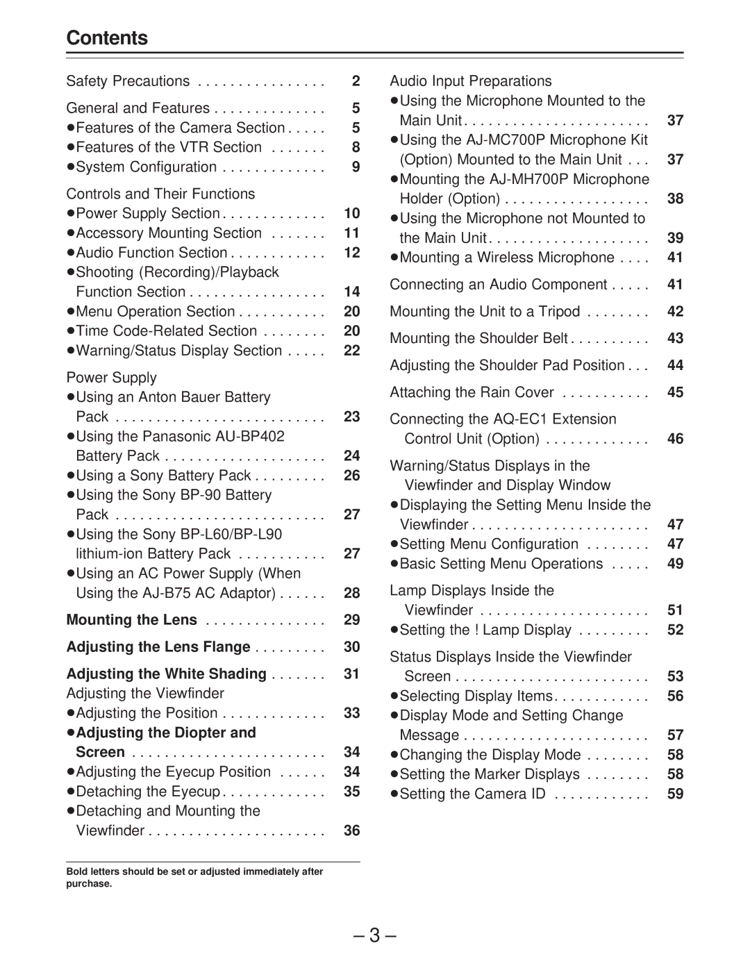 Panasonic AJ-PD900WP operating instructions Contents 