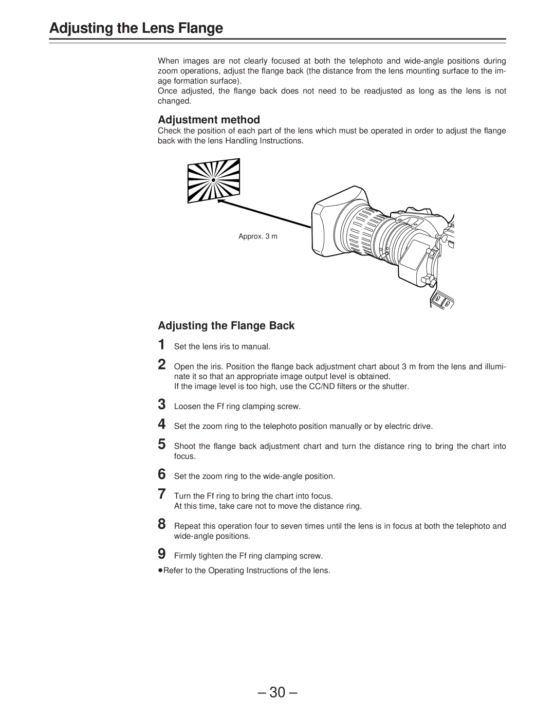 Panasonic AJ-PD900WP operating instructions Adjusting the Lens Flange, Adjustment method, Adjusting the Flange Back 