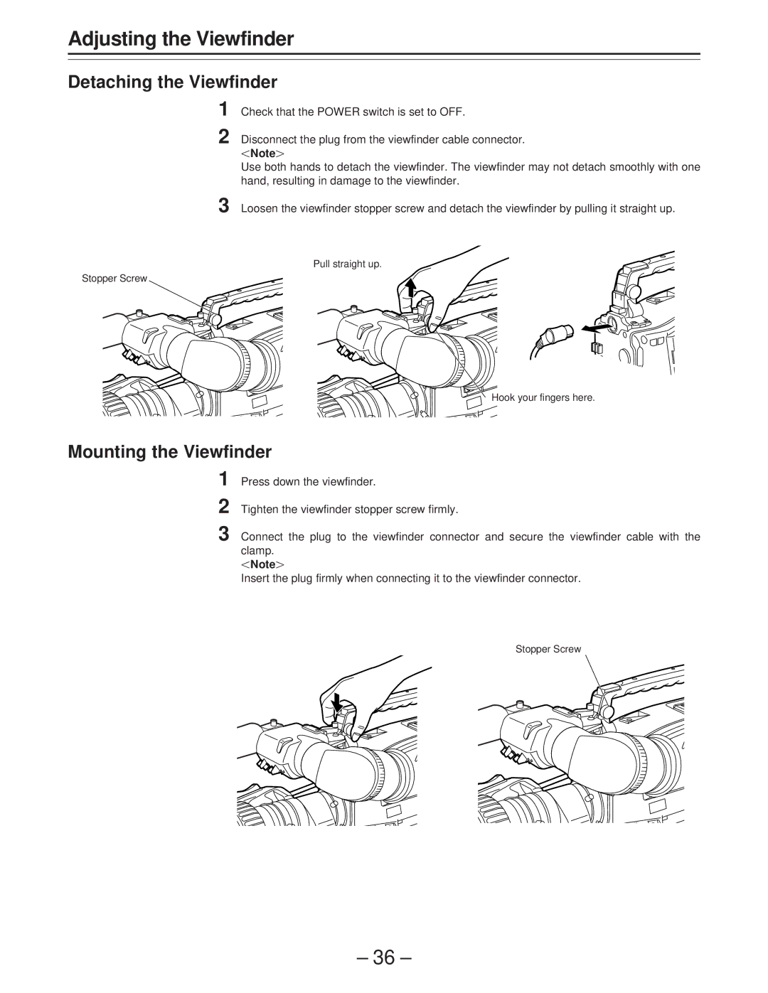 Panasonic AJ-PD900WP operating instructions Detaching the Viewfinder, Mounting the Viewfinder 