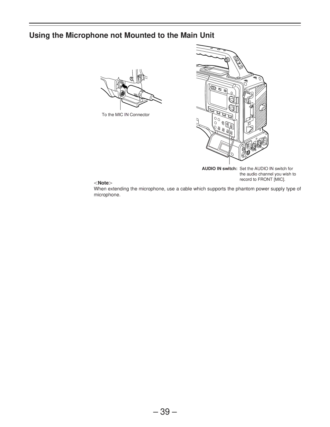 Panasonic AJ-PD900WP operating instructions Using the Microphone not Mounted to the Main Unit 