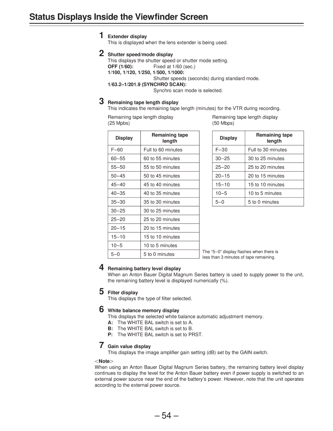 Panasonic AJ-PD900WP Extender display, Shutter speed/mode display, 100, 1/120, 1/250, 1/500, 1/1000, Filter display 