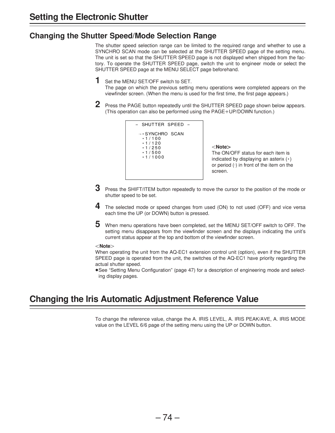 Panasonic AJ-PD900WP operating instructions Changing the lris Automatic Adjustment Reference Value 