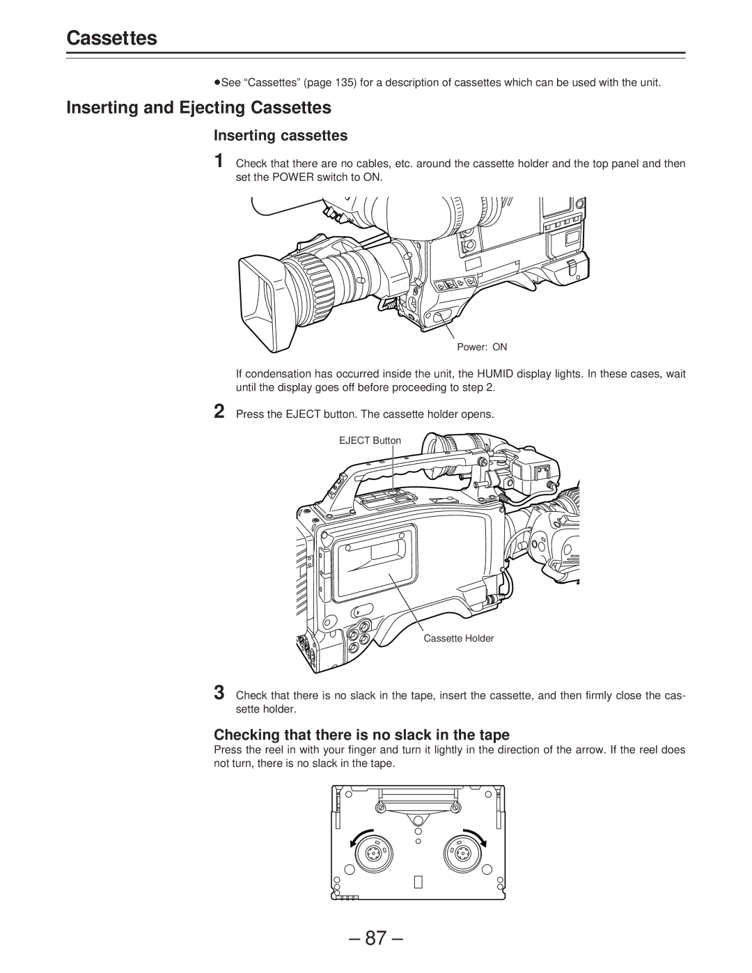 Panasonic AJ-PD900WP operating instructions Inserting and Ejecting Cassettes, Inserting cassettes 