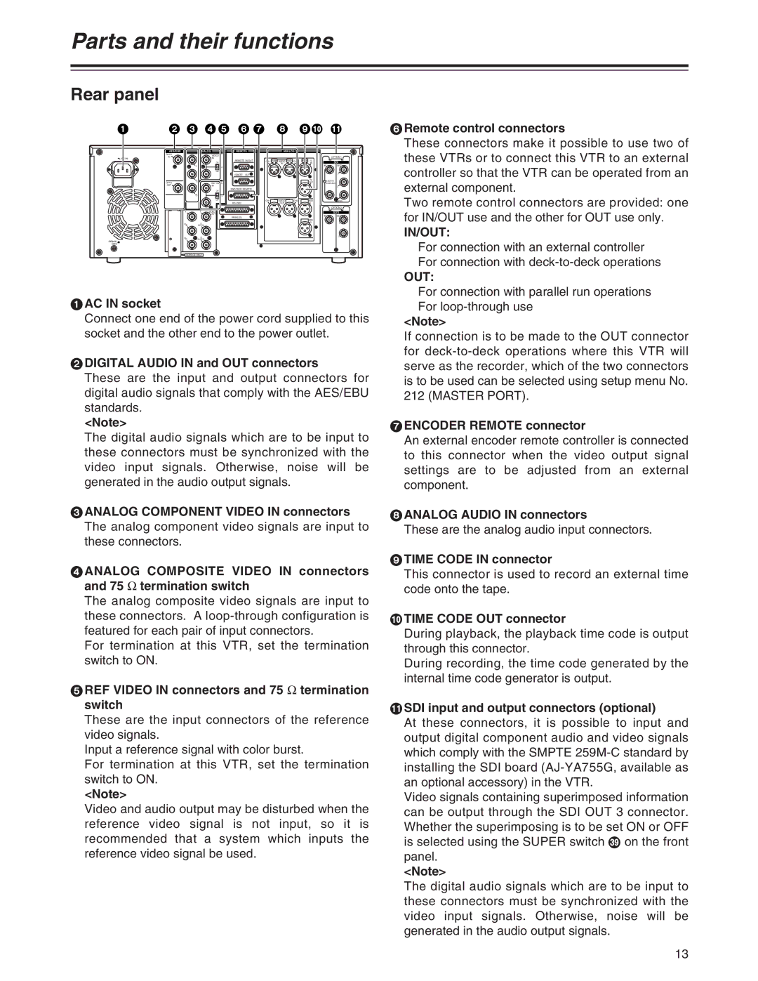 Panasonic AJ-SD755 operating instructions Rear panel, In/Out 