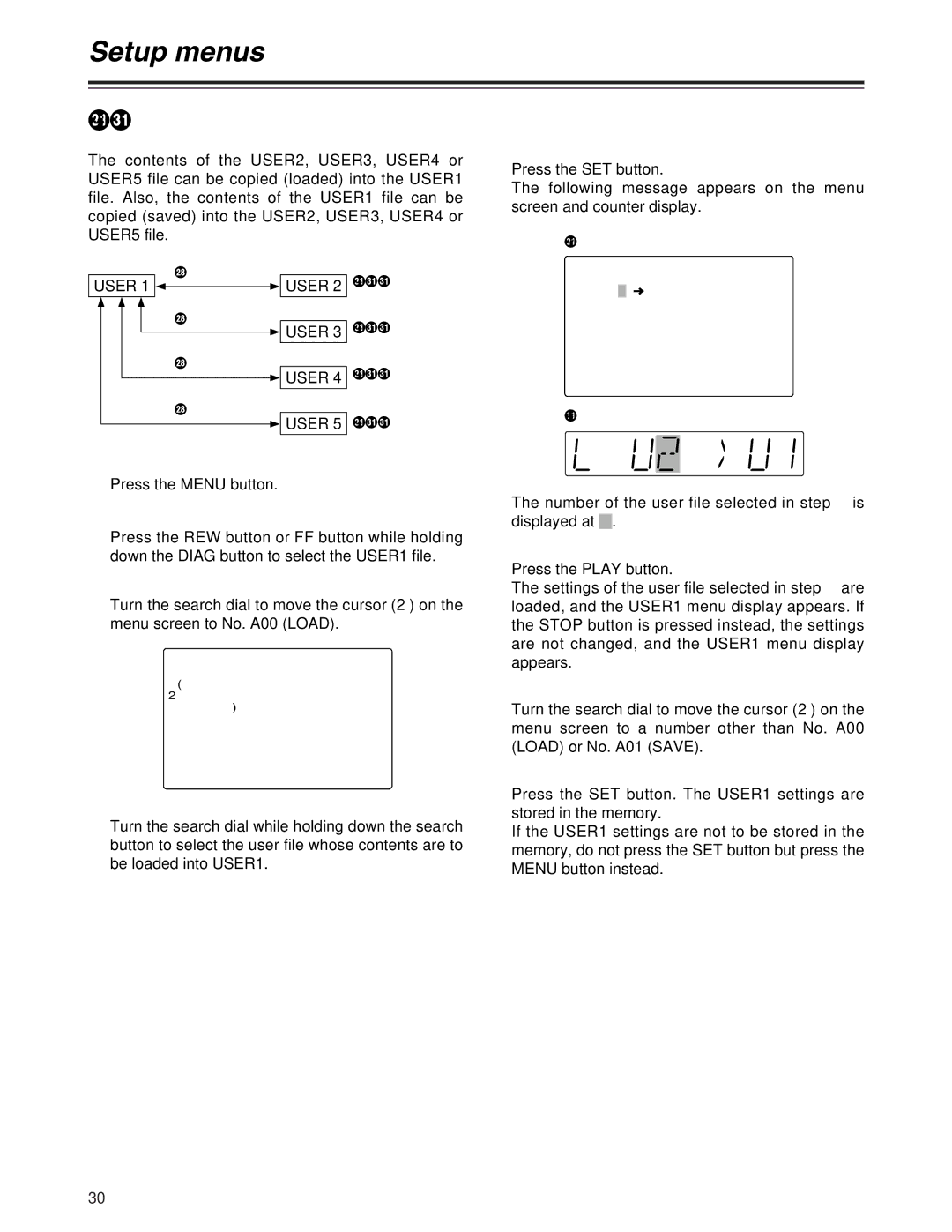 Panasonic AJ-SD755 Loading user files, Menu screen Load/save, Lock mode can be set Counter display 