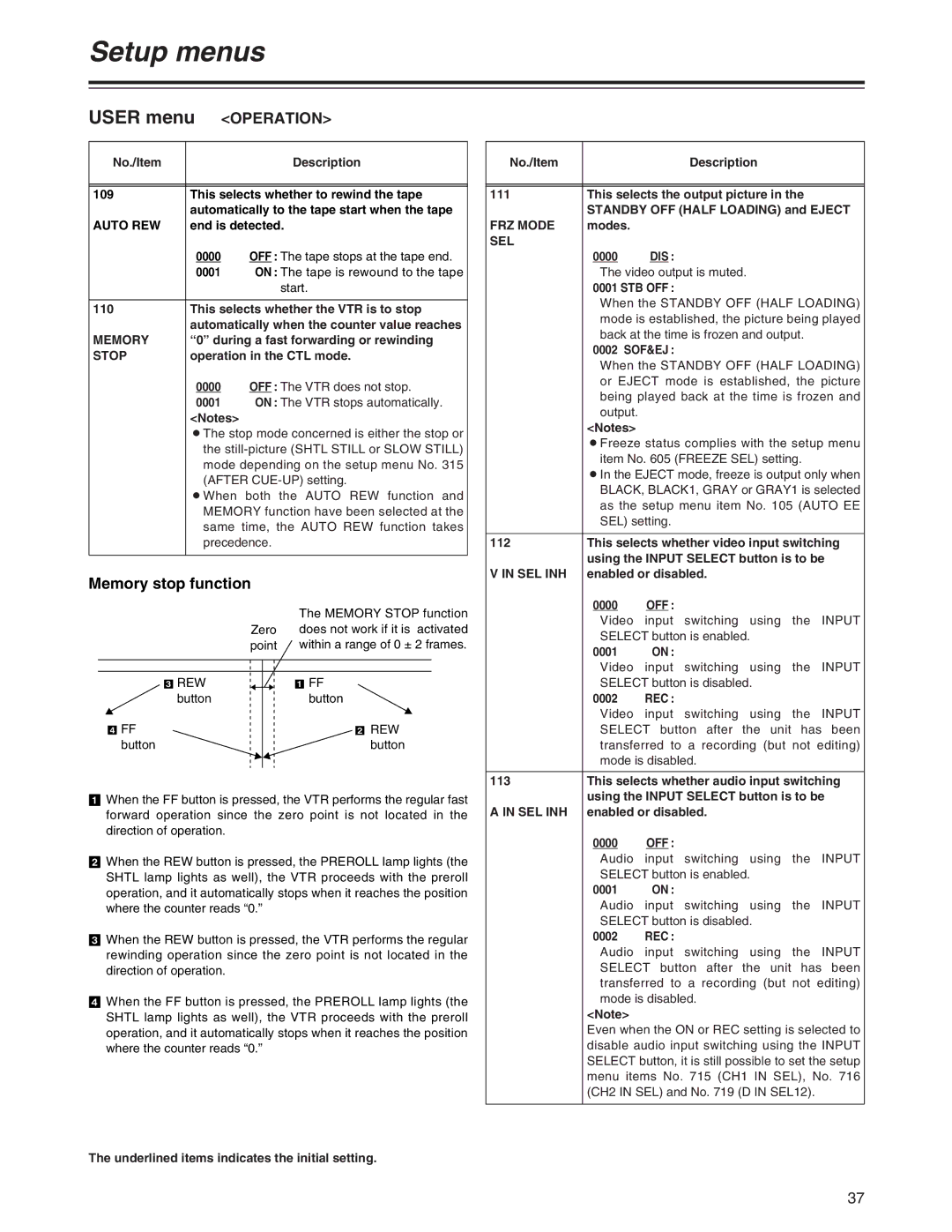 Panasonic AJ-SD755 operating instructions Memory stop function 