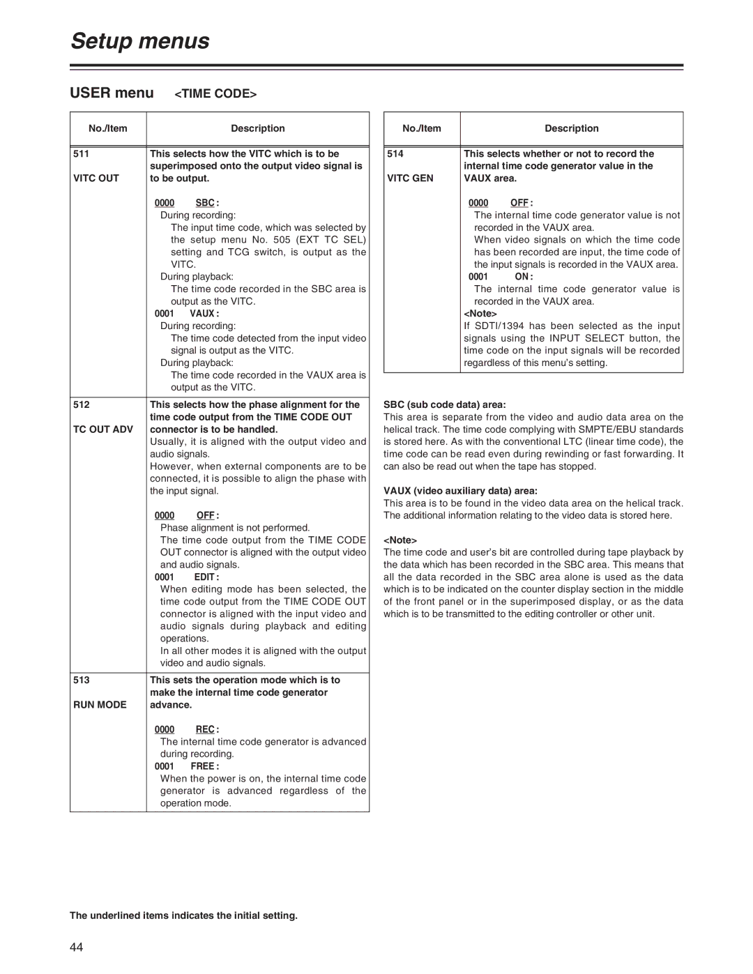 Panasonic AJ-SD755 operating instructions Vitc OUT, Sbc, Vaux, Tc Out Adv, Edit, RUN Mode, Rec, Free, Vitc GEN 