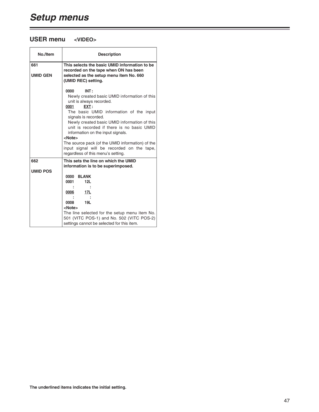 Panasonic AJ-SD755 operating instructions Umid GEN, Int, Umid POS 