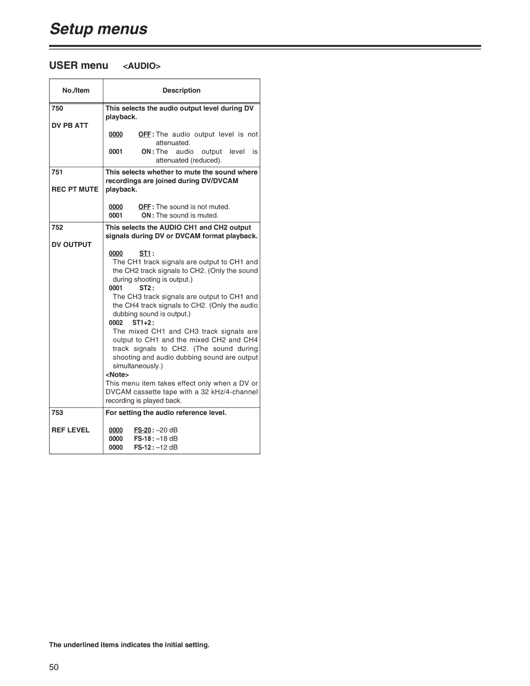 Panasonic AJ-SD755 operating instructions Dv Pb Att, REC PT Mute, DV Output, REF Level 