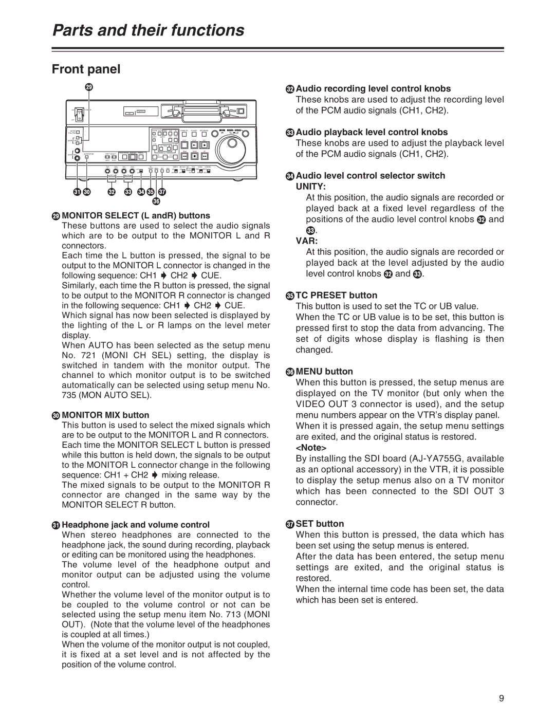 Panasonic AJ-SD755 operating instructions Unity, Var 