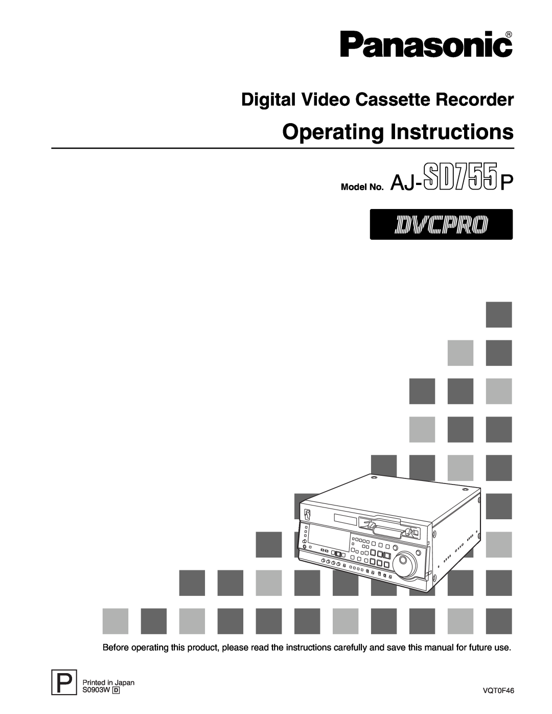 Panasonic AJ-SD755 operating instructions Model No. AJ-P, Operating Instructions, Digital Video Cassette Recorder 