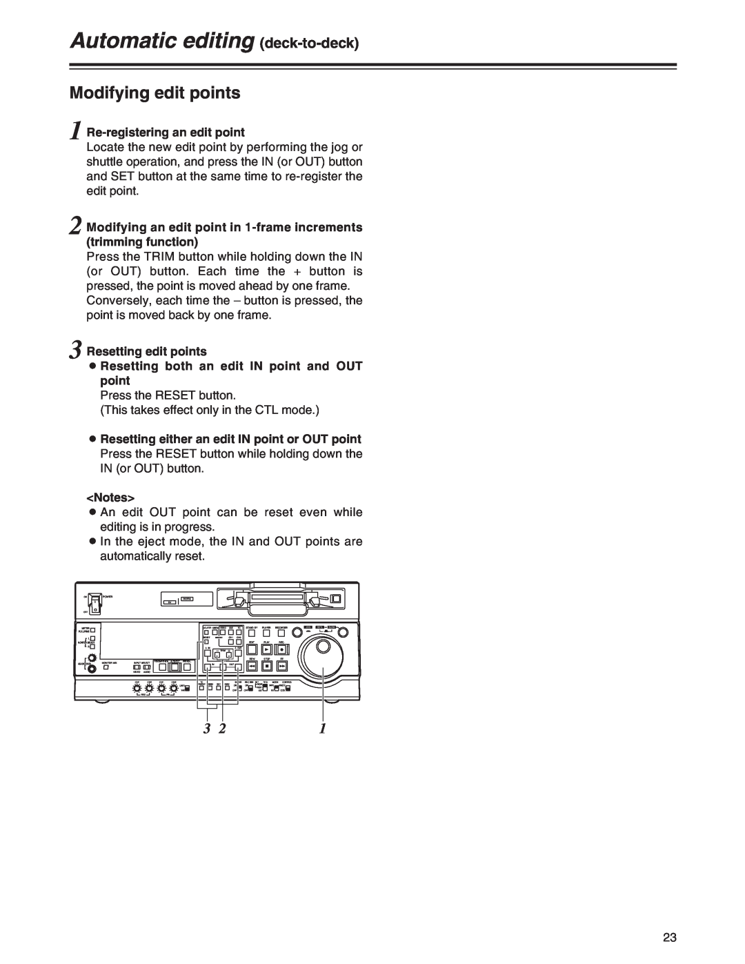 Panasonic AJ-SD755 operating instructions Modifying edit points, Re-registering an edit point, Resetting edit points 