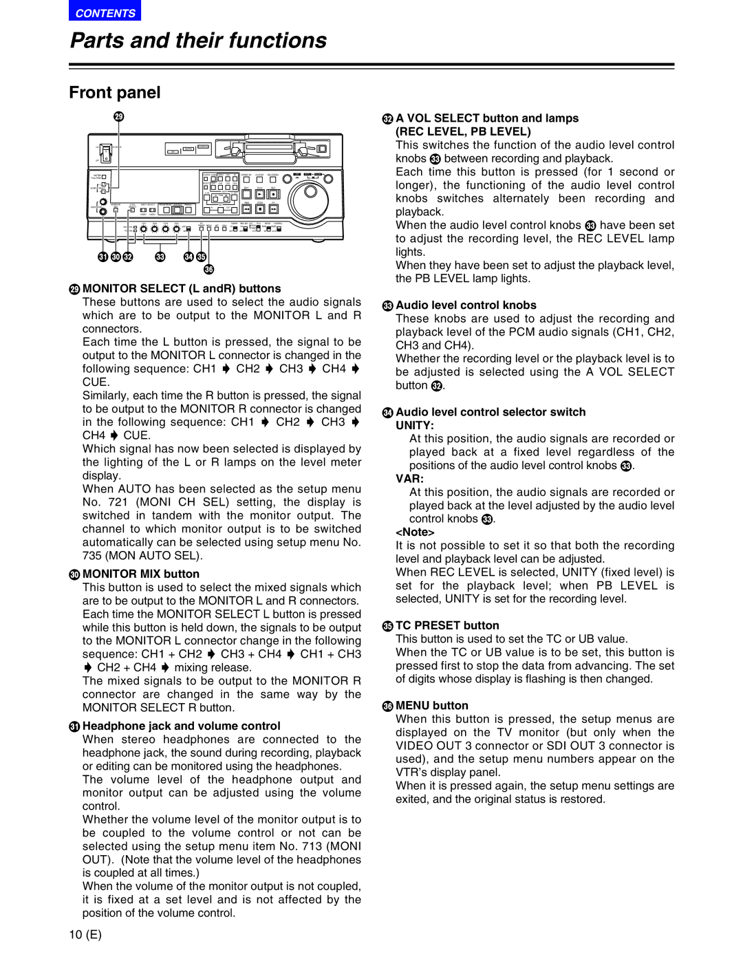 Panasonic AJ-SD930BE, AJ-SD955BE manual REC LEVEL, PB Level, Unity, Var 