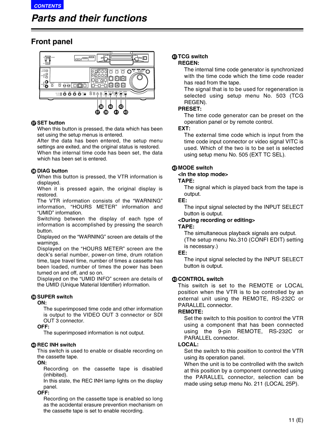 Panasonic AJ-SD955BE, AJ-SD930BE manual Regen, Preset, Off, Ext, Remote, Local 