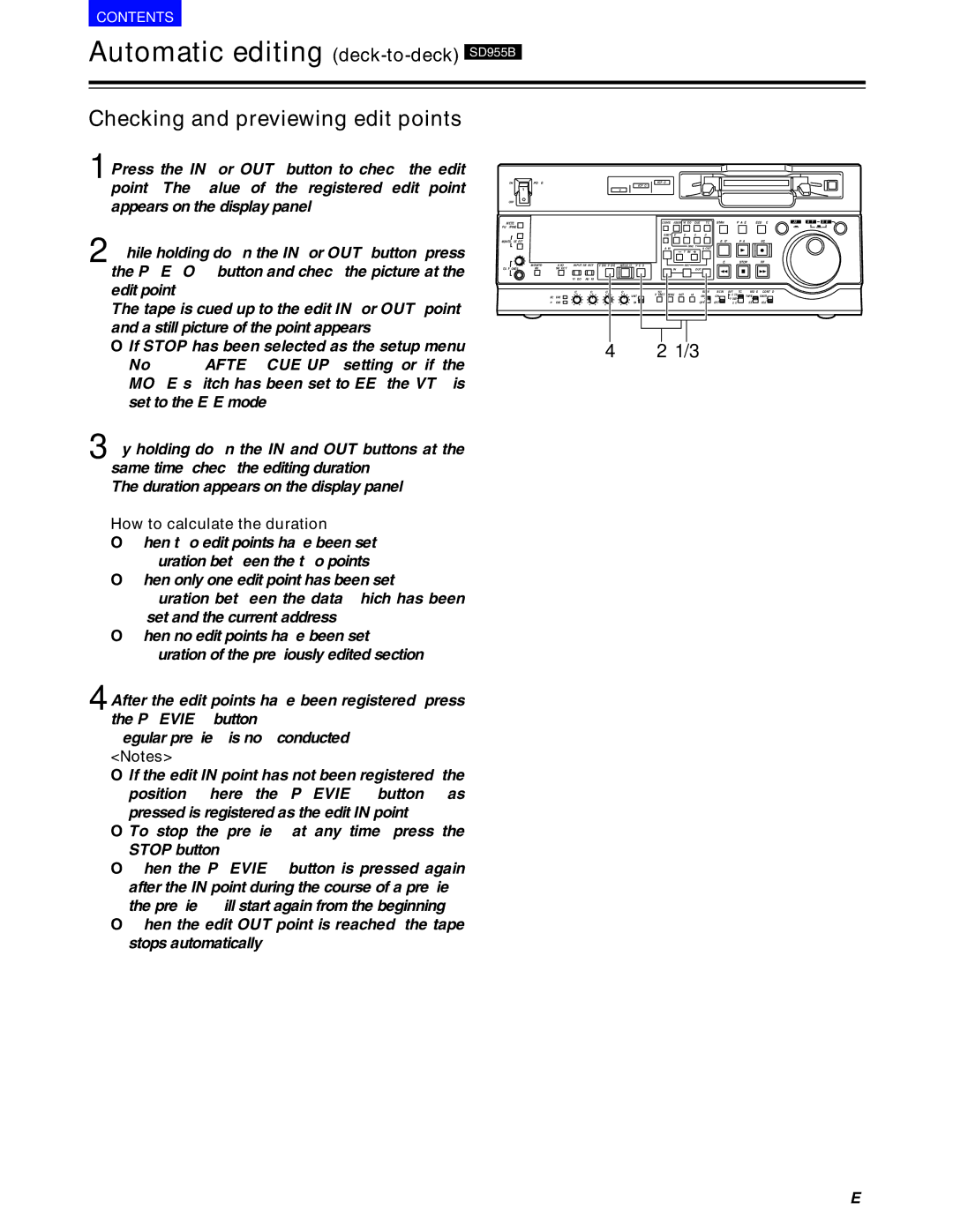 Panasonic AJ-SD955BE, AJ-SD930BE manual Checking and previewing edit points, How to calculate the duration 