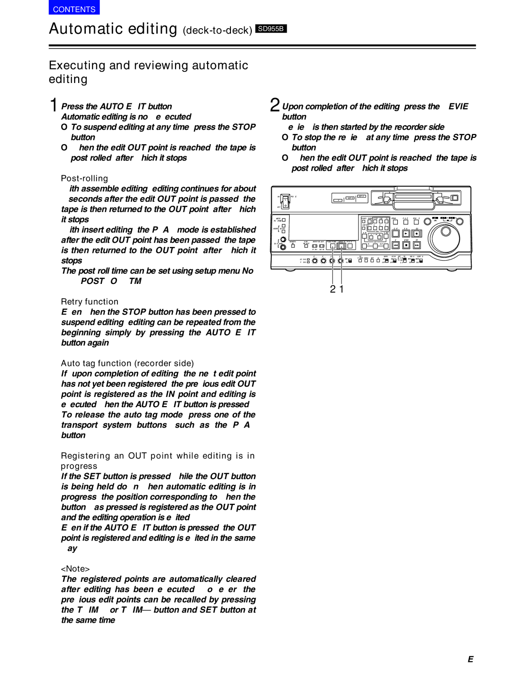 Panasonic AJ-SD955BE, AJ-SD930BE manual Executing and reviewing automatic editing, Post-rolling, Retry function 