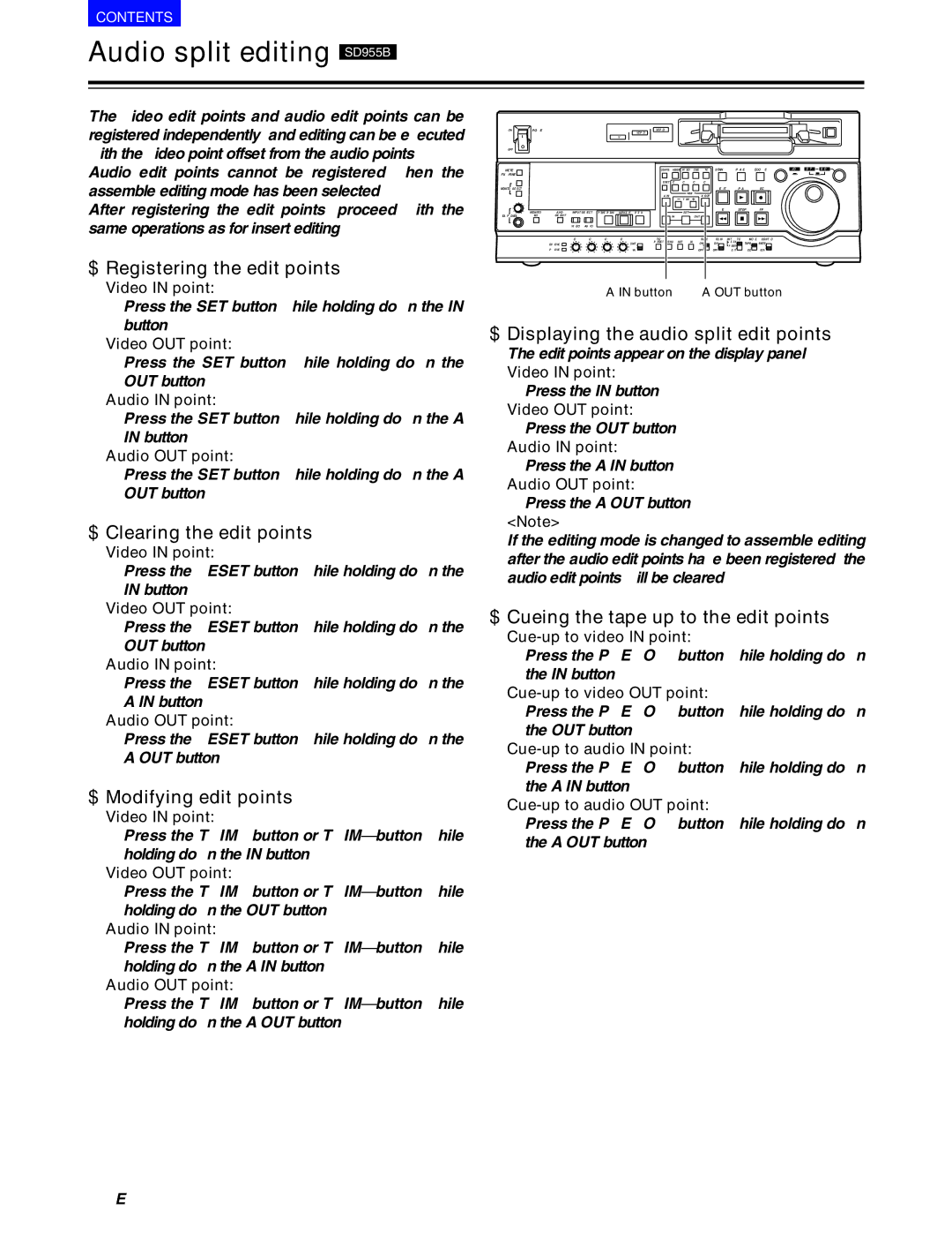 Panasonic AJ-SD930BE, AJ-SD955BE manual Audio split editing SD955B 